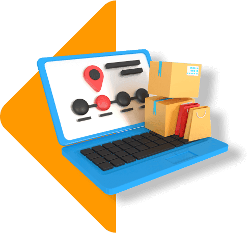 A Laptop and a bundle of boxes representing amazon product sourcing