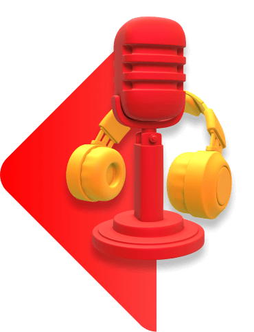 A red mic and yellow head defining voice over for youtube videos